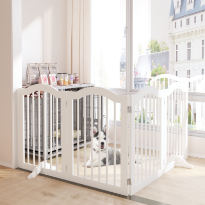 27.6 Height Tall Freestanding Pet Gate, 4 Panels Foldable Dog Gate, Solid Wood Folding Safety Fence Wooden Dog Gate With 2 Pcs Support Feet Ideal For Stairs, Doorways, Halls, Kitchens — image 13
