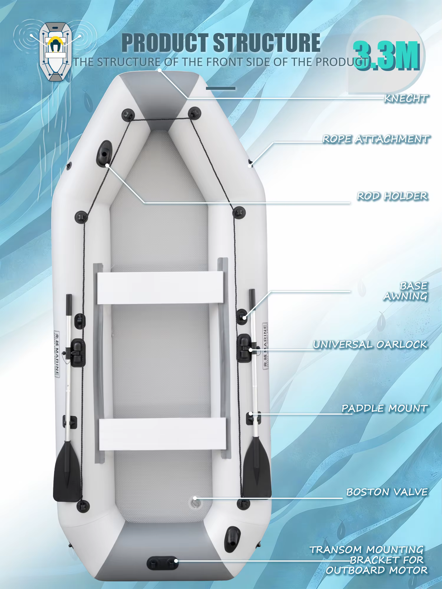 KOETSU Inflatable Kayak Fishing Boat: Bright Grey 2-Person Drift Craft for Anglers — image 5