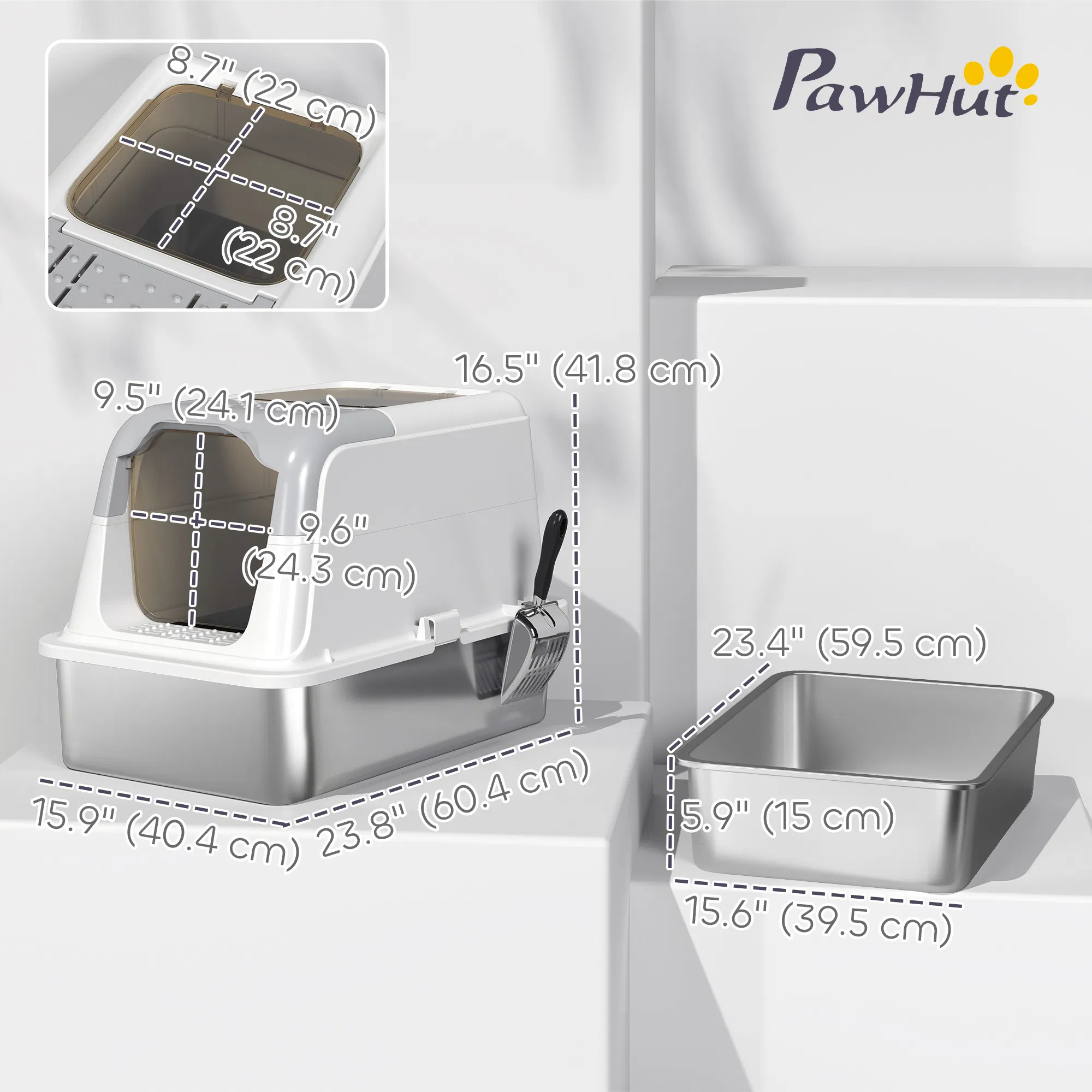 Extra Large Stainless Steel Litter Box, Enclosed Kitty Litter Box for Big Cats with Scoop, Deodorizer Bag — image 3