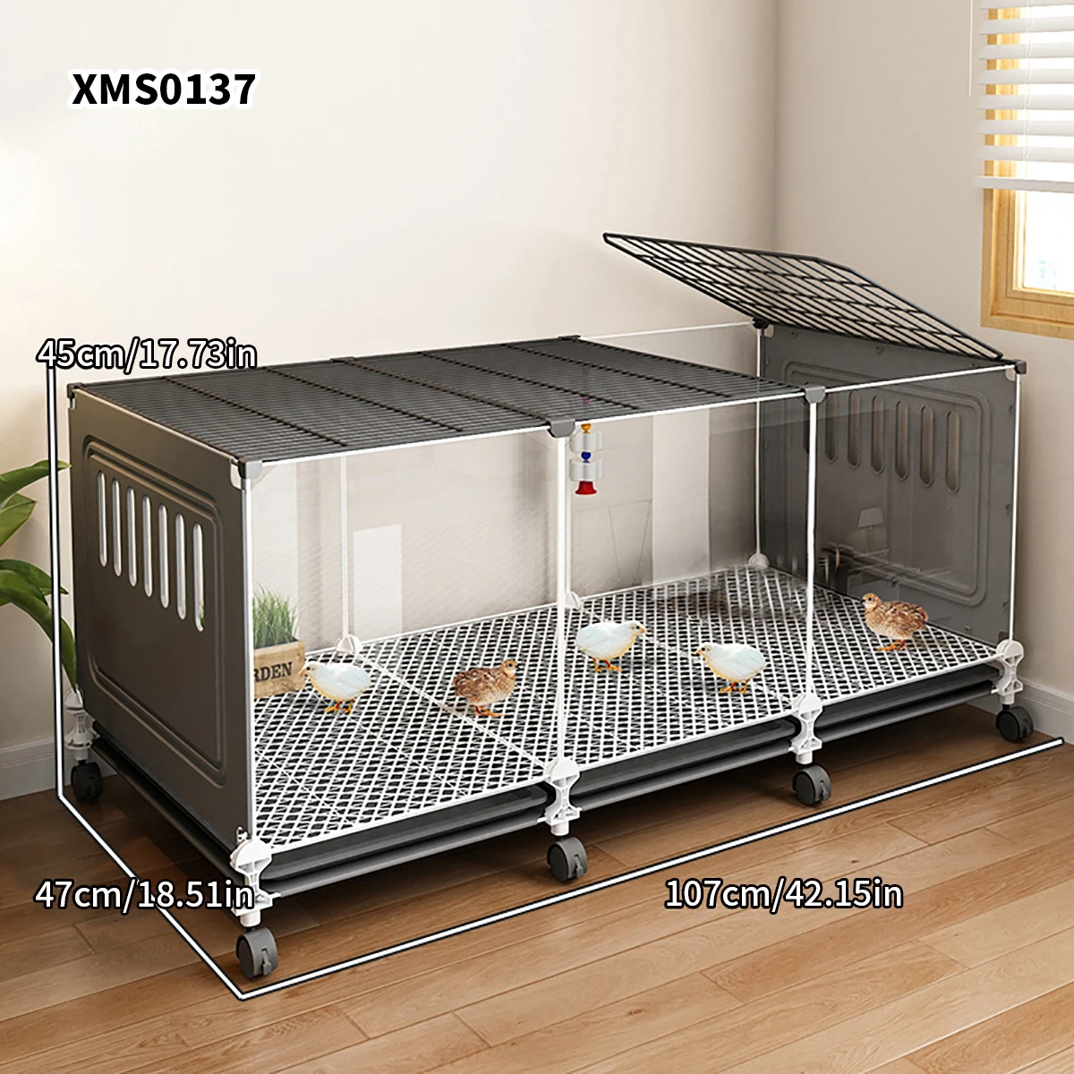 Casa para Pollos para Uso Doméstico, Gran Caja de Cría, Hogar de Pollos, Nido de Pollos, Limpieza Automática de Excrementos, Caja para Patos, Malla Metálica, Balcón Exterior para Avicultura