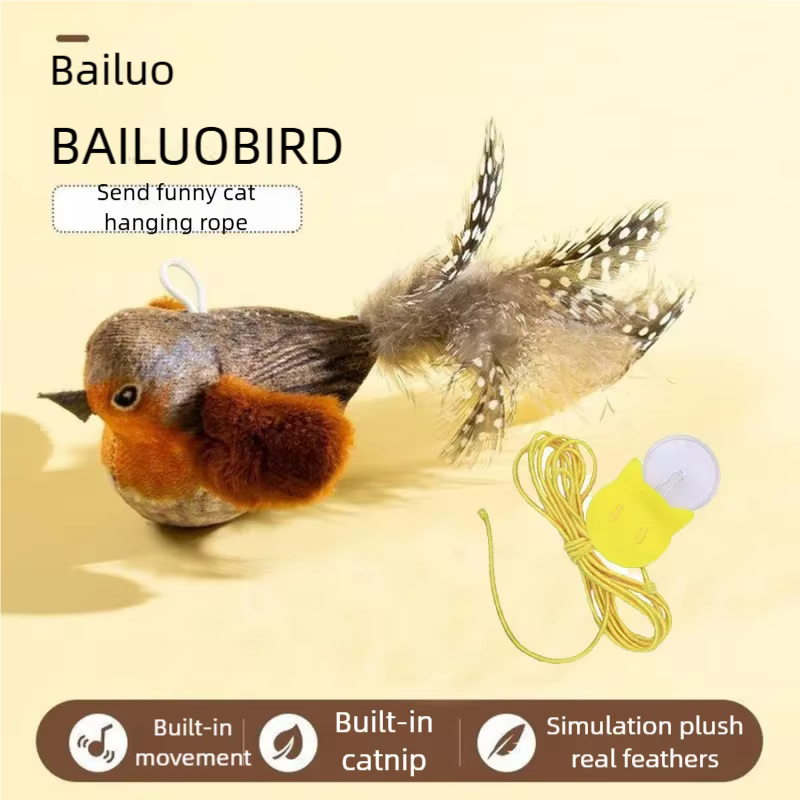 Interactive Cat Toy Electric Simulation Bird With Chirping Sound Flapping Wings Plush Chew Bite Toy For Kittens Cats Pet Supplie — image 6