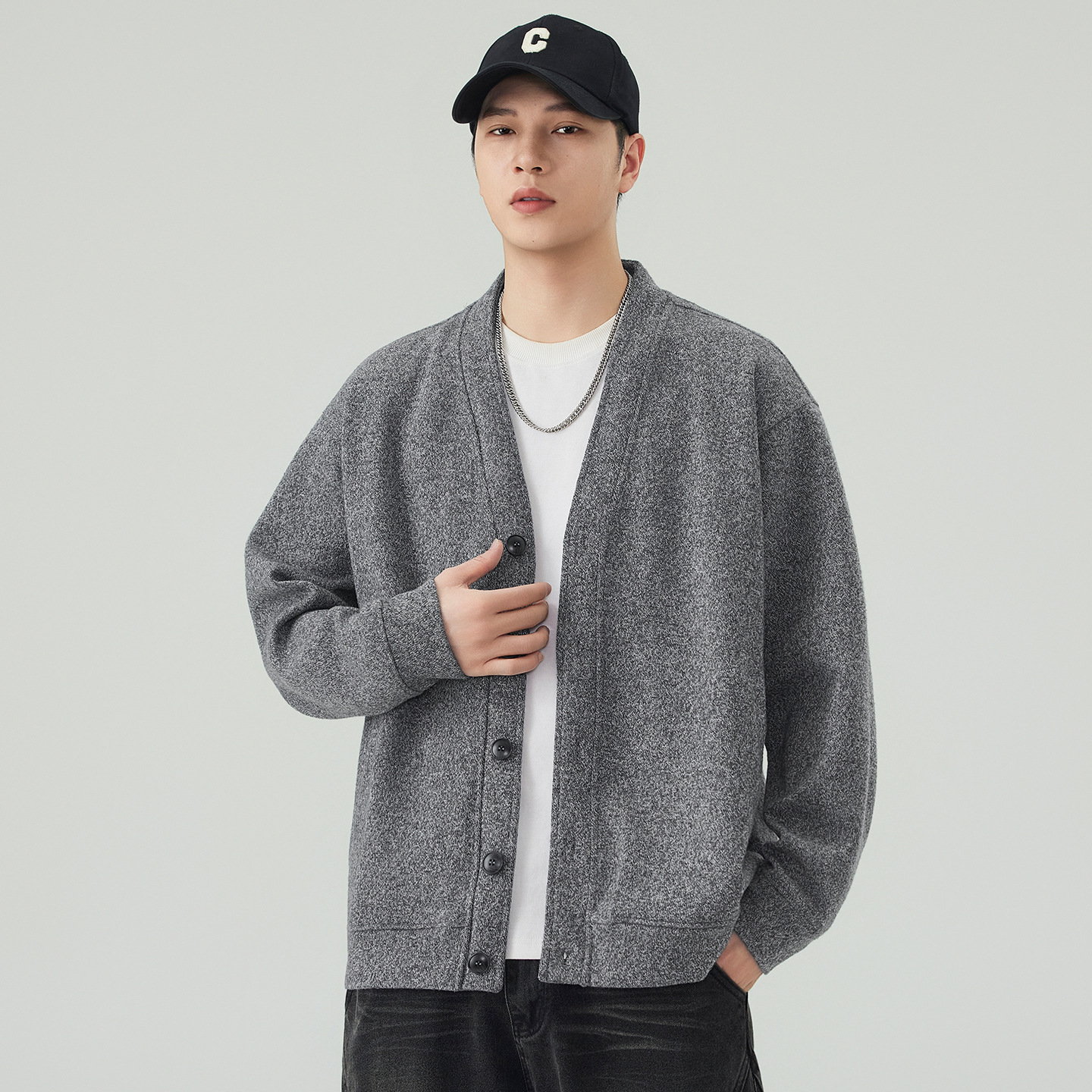 Men's Retro Heavyweight Sheep Wool Open Front V-Neck Casual Jacket — image 1