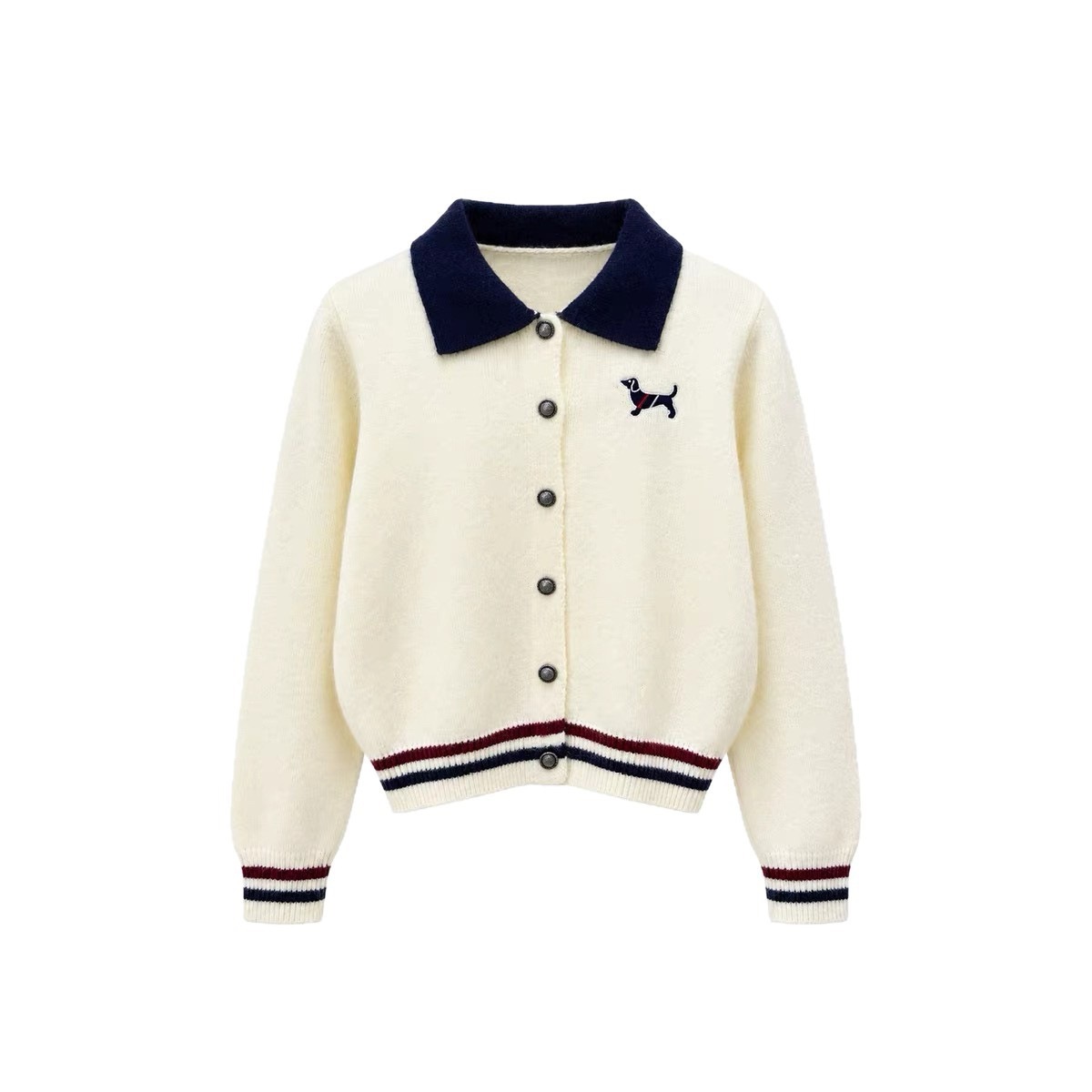 Small dog embroidery contrasting collar needle sweater — image 2