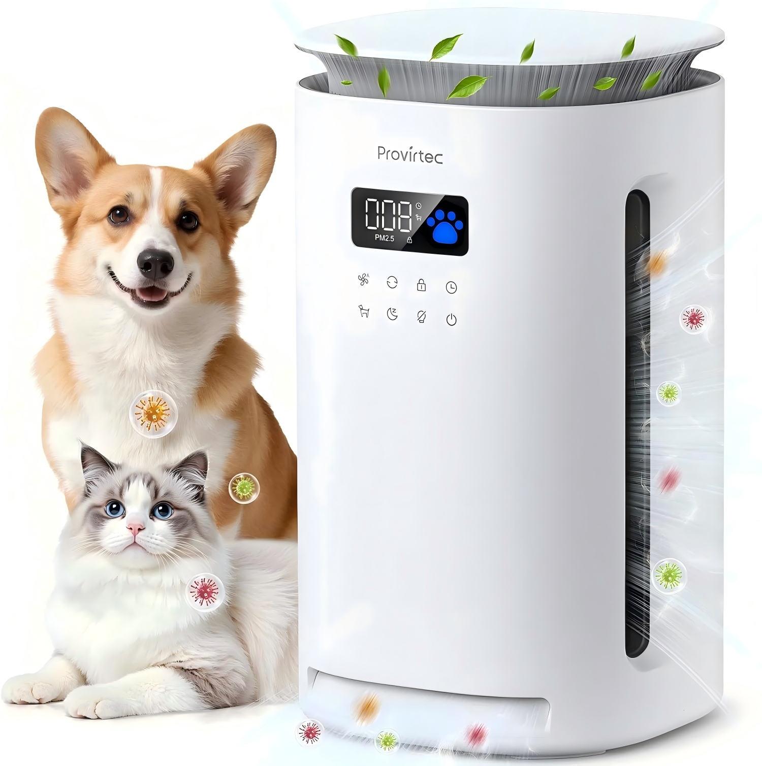Provirtec Purificador de Aire para Mascotas para Hogares con 4 Filtros Lavables H13 HEPA para Hogares de Mascotas 2 Año Filtro 1800 m2 Probado Reducción de Pelos y Olor de Mascotas PM2.5 Automático y 23 dB Sueño — imagen 1