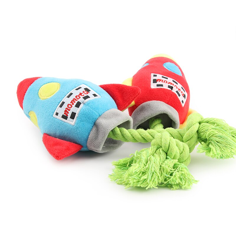 Juguetes de Perros Coloridos de Cohetes Plush con Squeak y Cuerdas para Mascotas Caninas — imagen 6