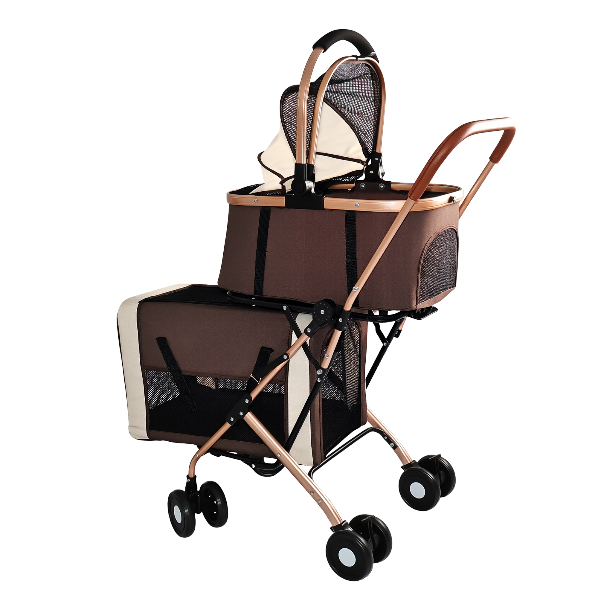 Cochecito Doble para Mascotas 3 en 1 para Perros y Gatos Pequeños y Medianos, Marco Plegable Convertible en Bolso Transportador, Ruedas Antichoque con Sistema de Freno, Doble Correa de Seguridad Fija para Hogares con Varias Mascotas — imagen 12