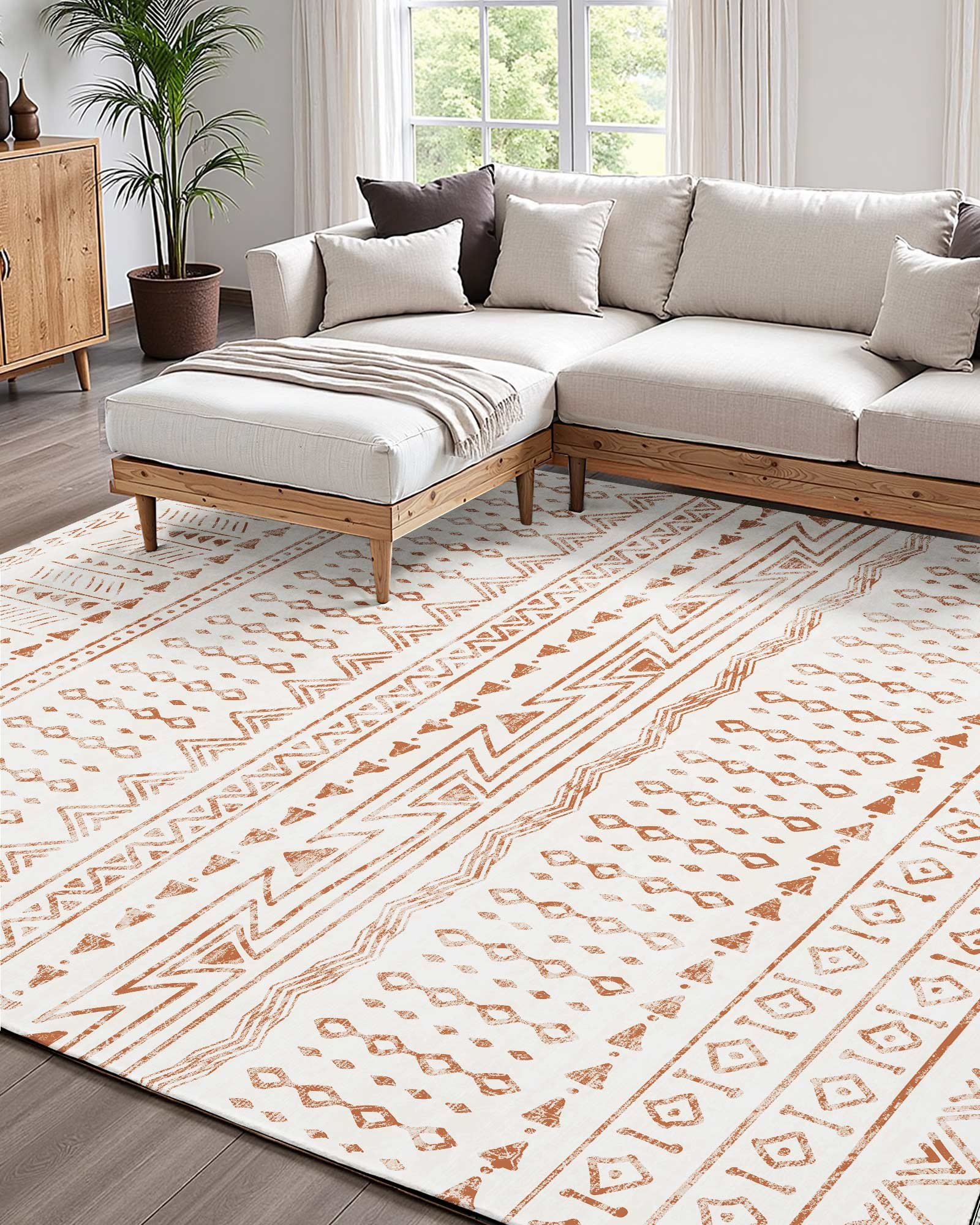 Alfombra de Área, Alfombra Lavable Grande de 5 X 7 Pies, Antideslizante y Resistente a Desgarros, Suave, Amigable para Mascotas y Niños, Tapete Interior para Dormitorio, Oficina, Sala, Cuarto Infantil y Entrada, Beige — imagen 4