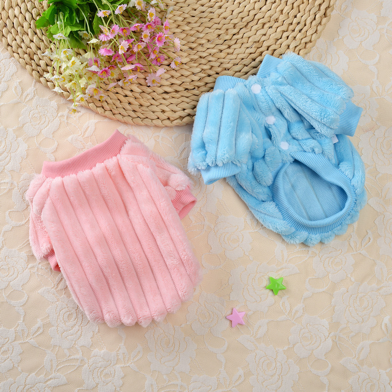 Vertical Striped Single-Sided Plush Coat Pet Clothes Dog Teddy Clothing Cat Autumn Bichon Small Dog Cat Autumn And Winter Clothing — image 2