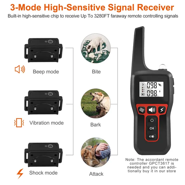 Collar de Adiestramiento para Perros Recepción IP67 Resistente al Agua Trabajo a Distancia de hasta 3280 pies — imagen 3