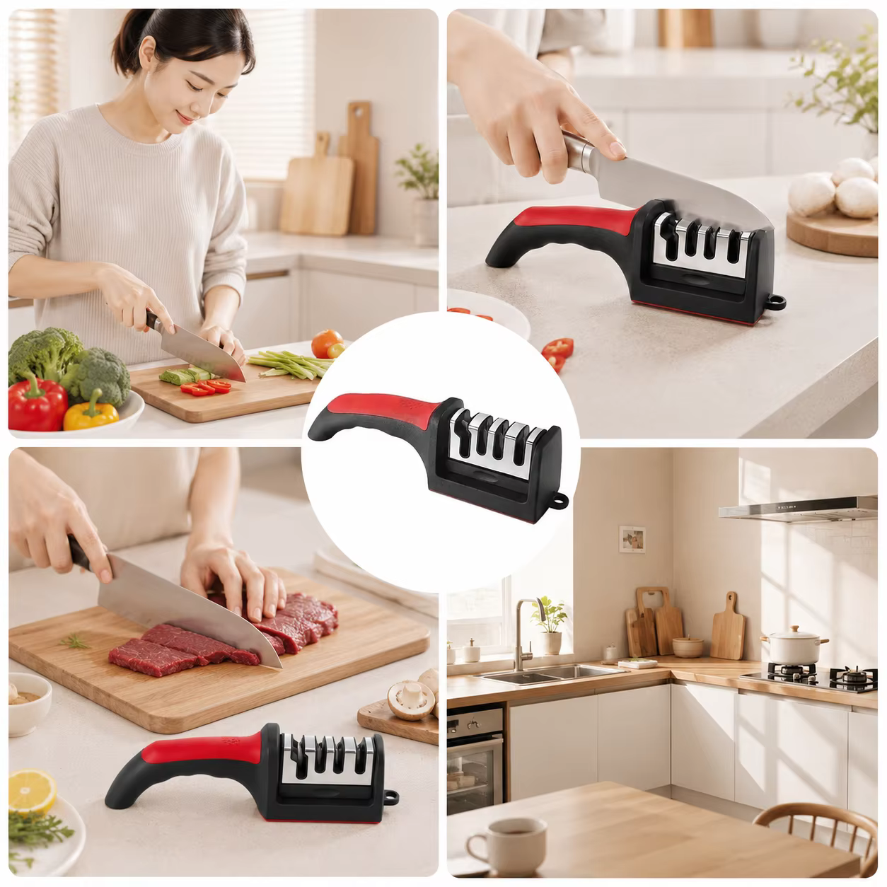 4-Segment Knife Sharpener Knife Sharpeners for Kitchen Knives Stainless Steel Three-Purpose Sharpening Stone for Kitchen Tools — imagen 6
