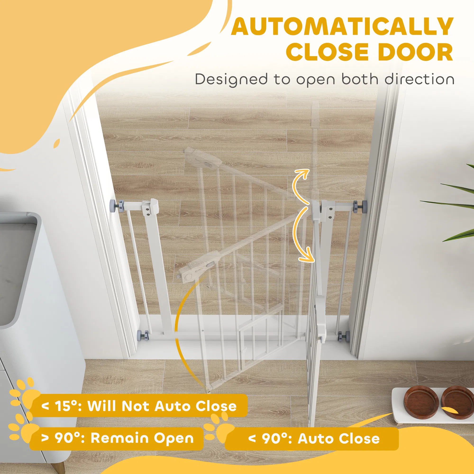 Pet Gate Extra Wide Press-Mounted with Cat Door, Auto Closing Pet Gate for Stair, Hallway, 29-32 Inch, White — image 5