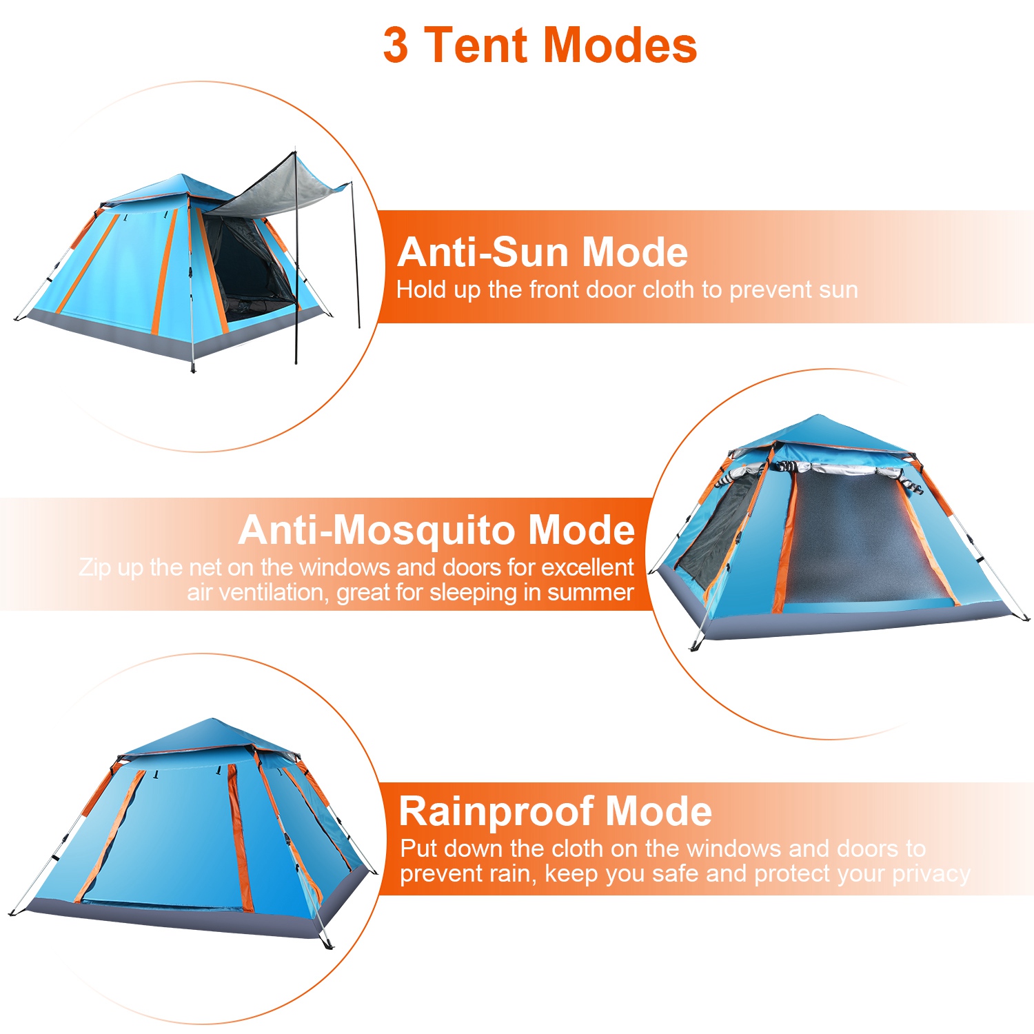 Tienda de Campaña para 4-5 Personas con 2 Mosquiteros en las Ventanas, Bolsa de Transporte, Impermeable, 7.05x7.05x4.46ft, para Senderismo, Escalada, Aventura y Pesca, Envío por FedEx — imagen 12