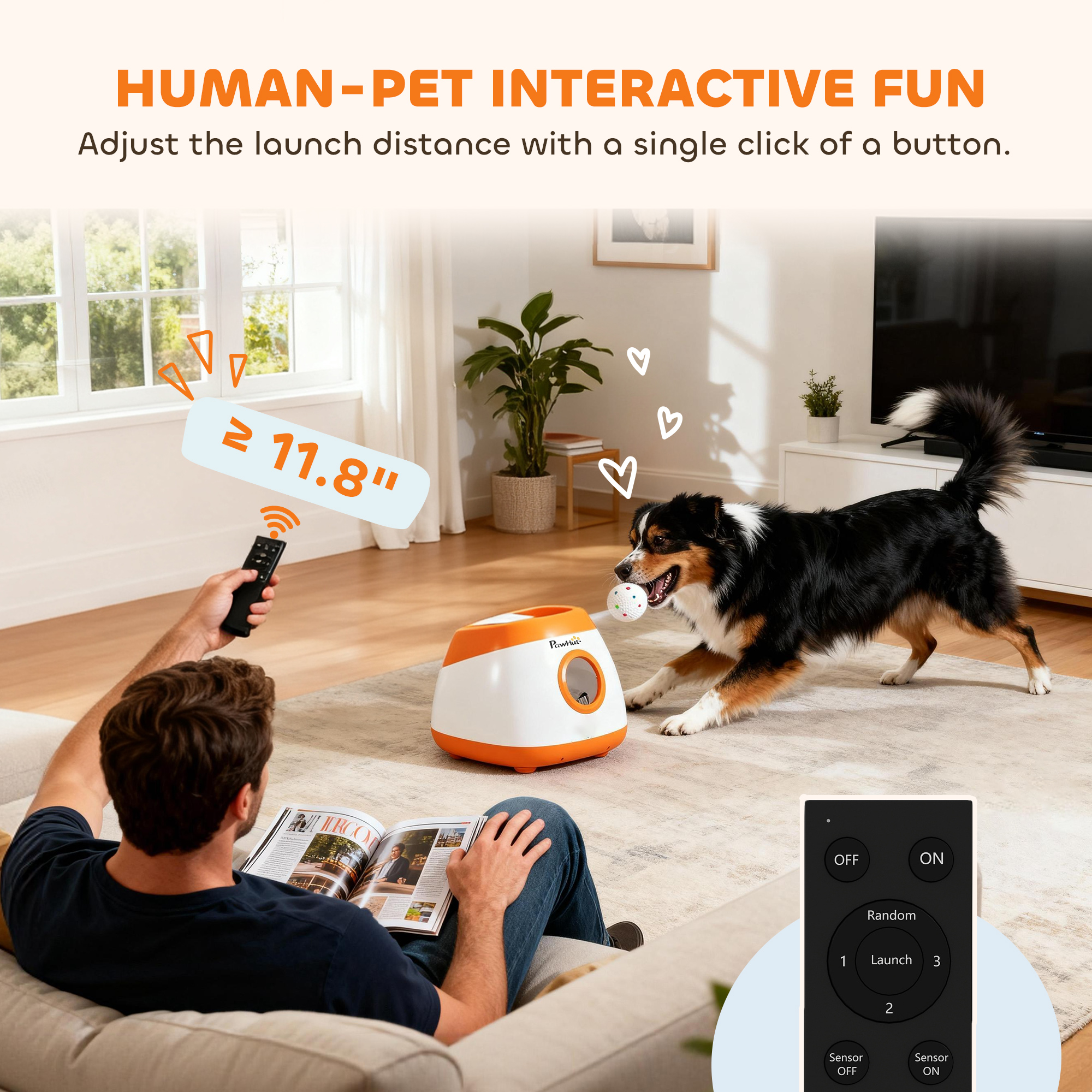 Lanzador Automático de Pelotas para Perros con Distancia de 26-80 FT, Lanzador Automático para Perros Medianos y Grandes, Naranja — imagen 5