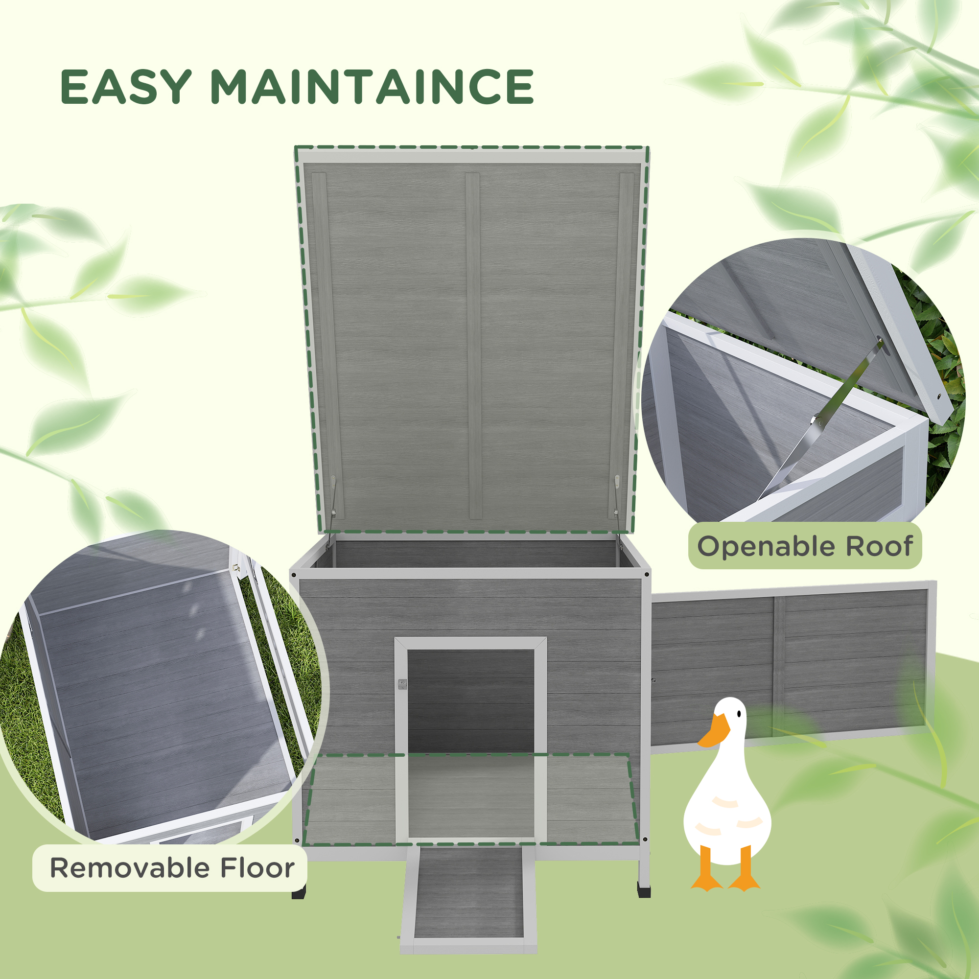Wooden Duck Coop With Openable Roof, Removable Floor, Double Doors, Ramp, For 3-6 Ducks, Chickens, 30" X 38" X 30" — imagen 3