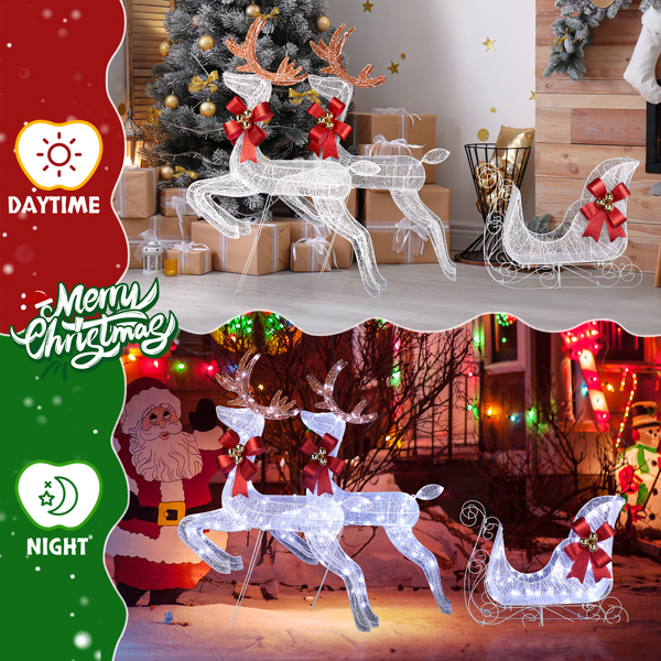 Trineo de Renos, Luz Blanca, Malla en Polvo, Luces Navideñas, Reno — imagen 8