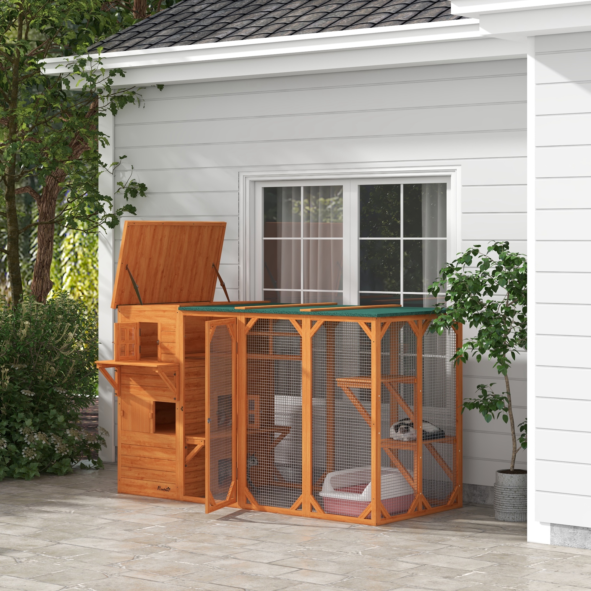 Casa para Gatos al Aire Libre Grande, Diseño Multinivel con Áreas de Escondite Grandes, 2 Niveles y Plataformas Múltiples
