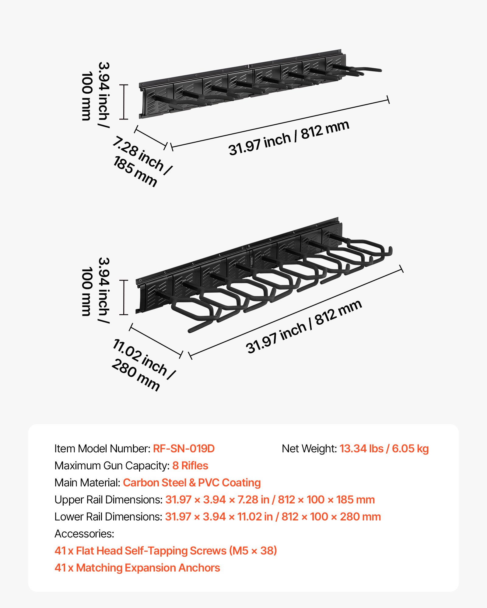 Estantería de Armas para Interior, Acero Pesado, Soporte en Pared para Escopetas y Rifles, 8 Cajas para Armas Largas, Almacenamiento con Tornillos, Para Hogar, Garaje, Oficina, Tienda o Cabina de Caza — imagen 1