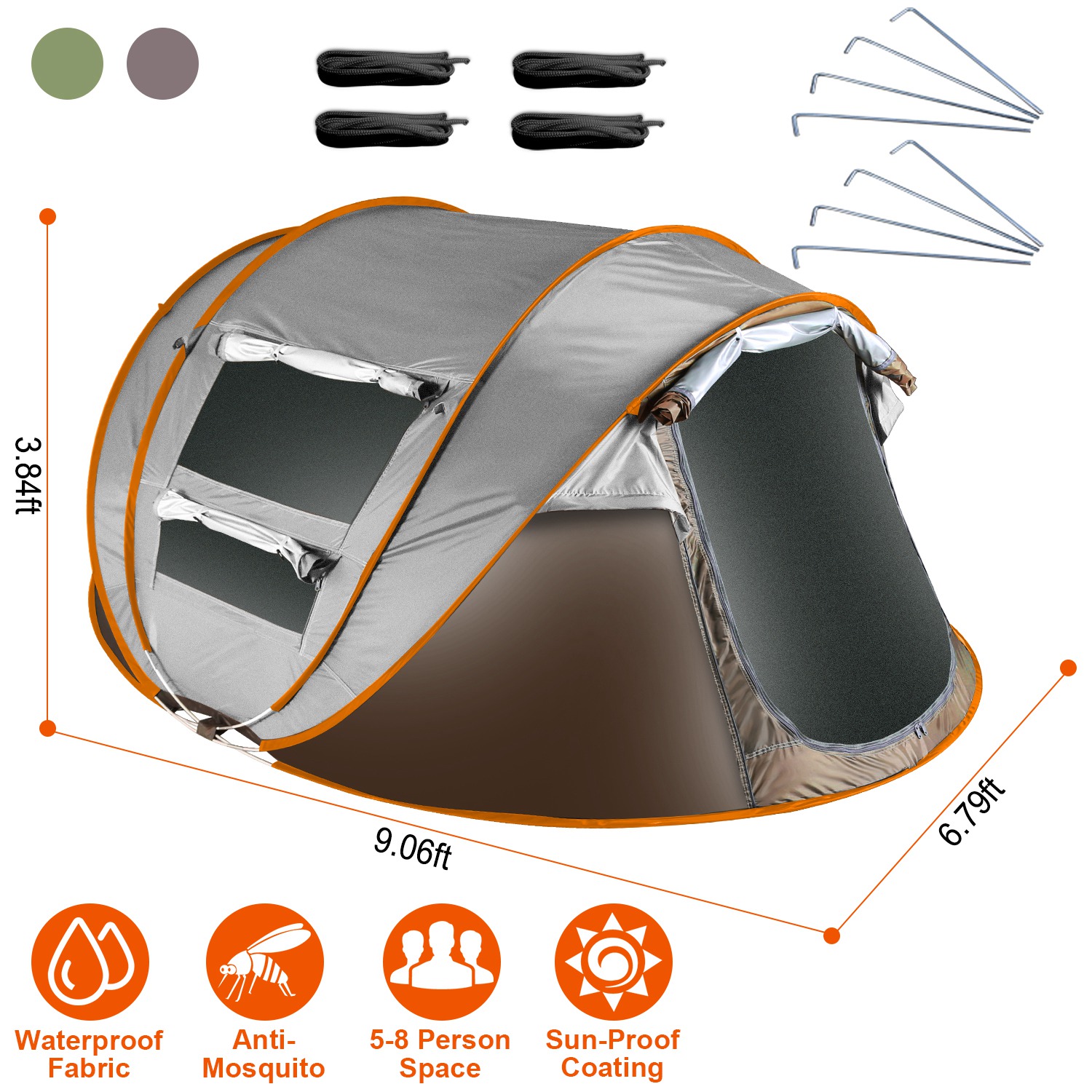 Carpa para 5-8 Personas de Armado Automático, Carpa de Camping Impermeable de Instalación Instantánea con 4 Ventanas con Mosquitero, Bolsa de Transporte, Ideal para Senderismo, Escalada, Aventura y Pesca — imagen 10