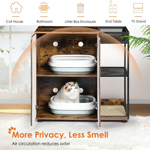 Caja de Arena Encerrada para 2 Gatos. Mobiliario de Caja de Arena para Gatos, Casas de Arena Selladas, Armario de Mobiliario para Gatos, Marrón Rustico — imagen 8