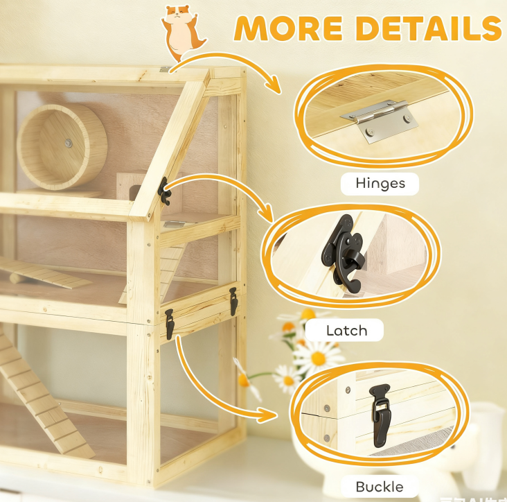 Jaula de Madera para Hámster de 3 Niveles — imagen 4