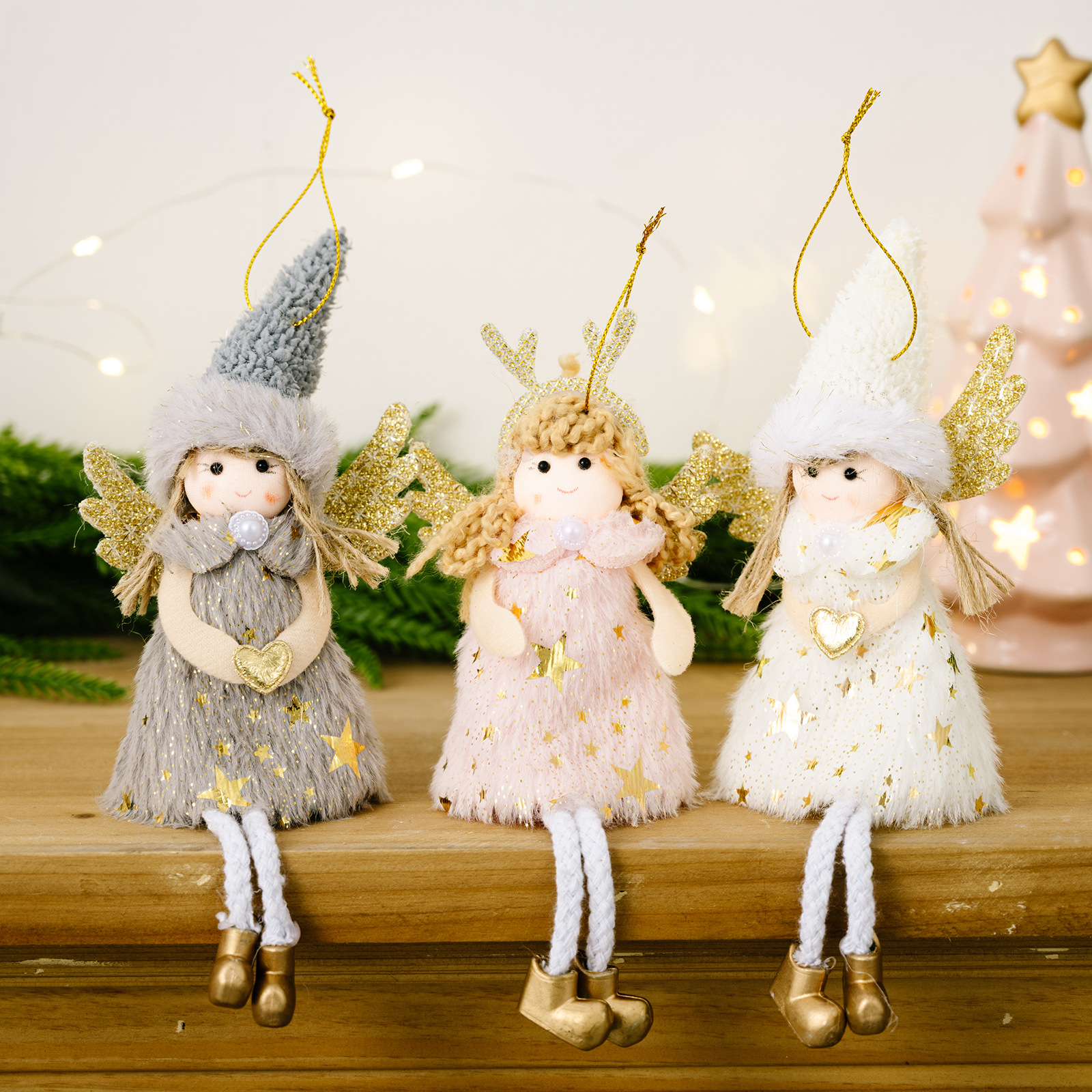 Adorno de Navidad con Ángel Reino, Alas Rosadas y Astas de Ciervo para árbol de Navidad Pequeño para Niñas — imagen 5