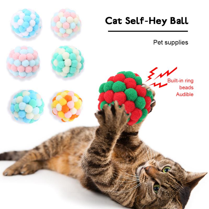 Pet Supplies Cat Self-excited Ball Funny Cat Ball Plush Bell Ball Multicolor Stitching Christmas Color Cat Throwing Toys — image 1