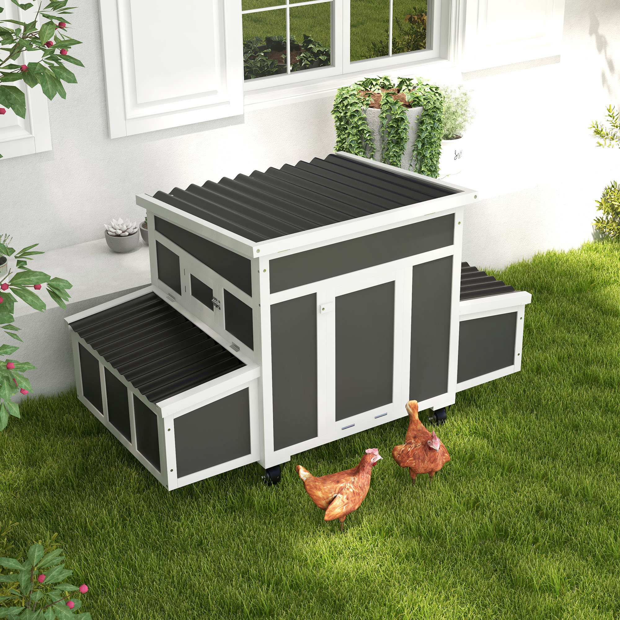 Casa de Pollos de Madera con Caja de Incubación para 6 Pollos, Gris Oscuro — imagen 1