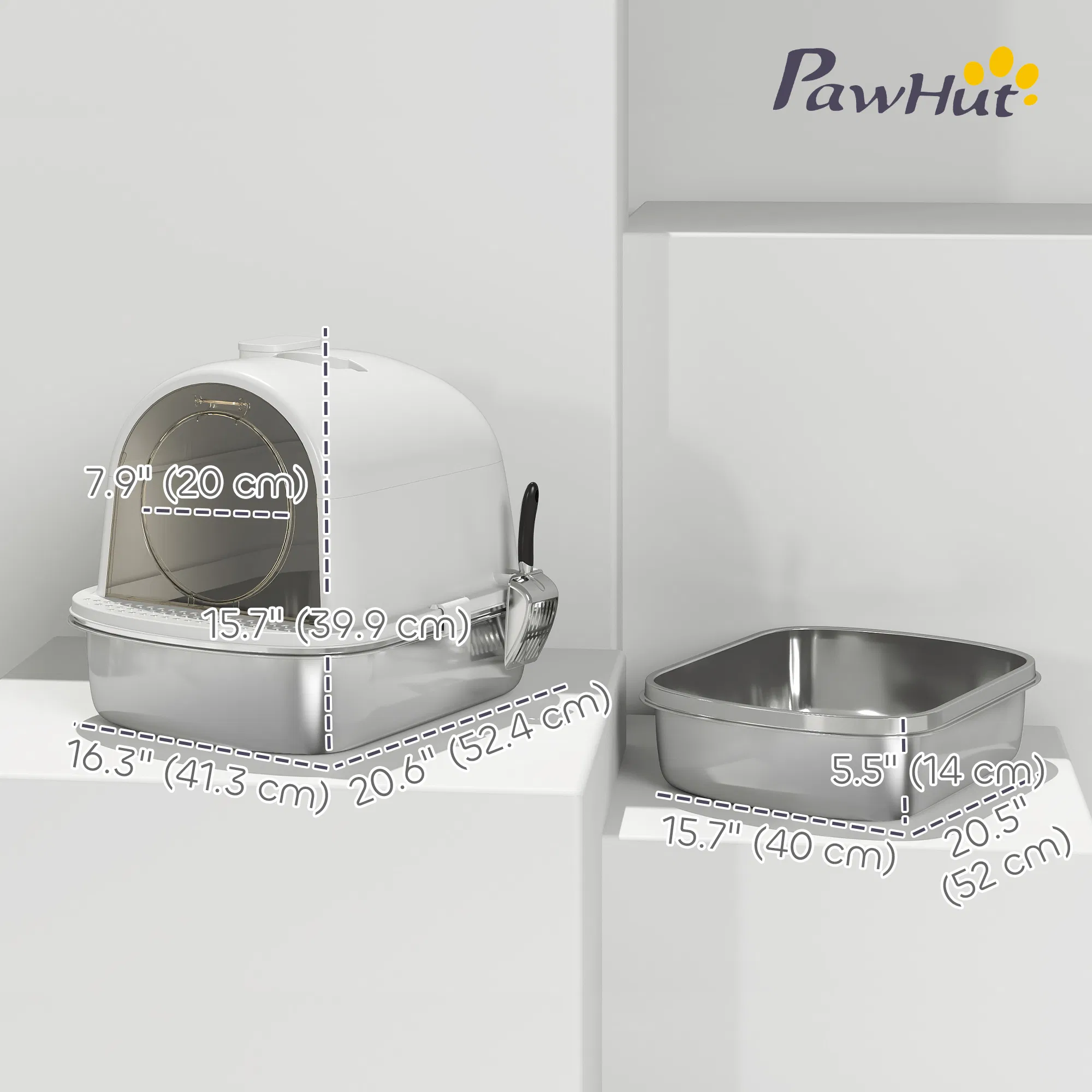 Enclosed Stainless Steel Litter Box, Metal Cat Litter Box with Scoop, Deodorizer Bag, Handle, Easy to Clean — image 3