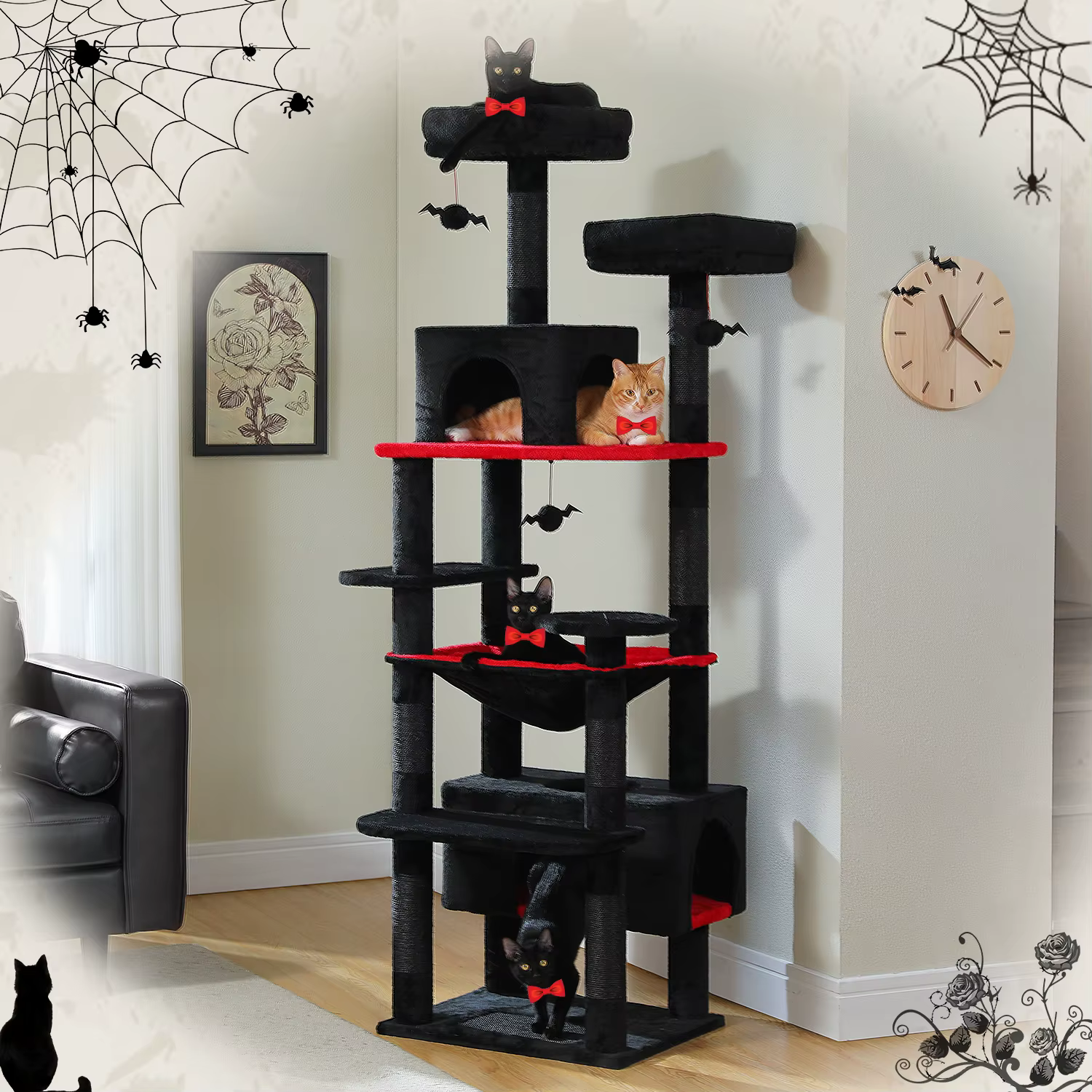 Large Cat Tree and Tower for Indoor Cats With Sisal-Covered Scratching Posts Spacious Hammock Padded Perches and Condos Cat Toys — image 4