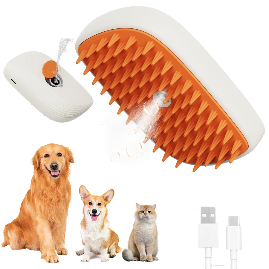 USB Rechargeable Pets Steam Brush Spray Massage Comb Pet Grooming Tools Cat Steam Comb Pet Products — image 1