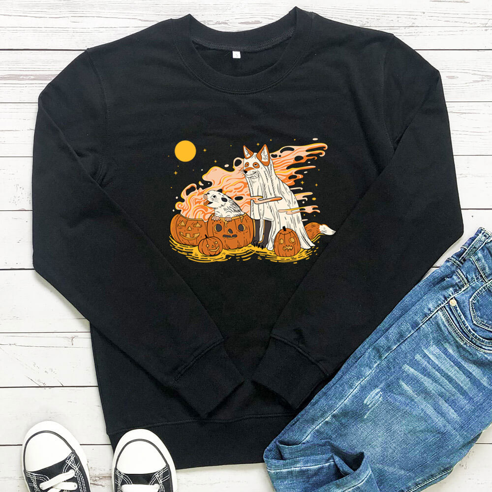 Dog Pumpkin Printed Halloween Hoodie
