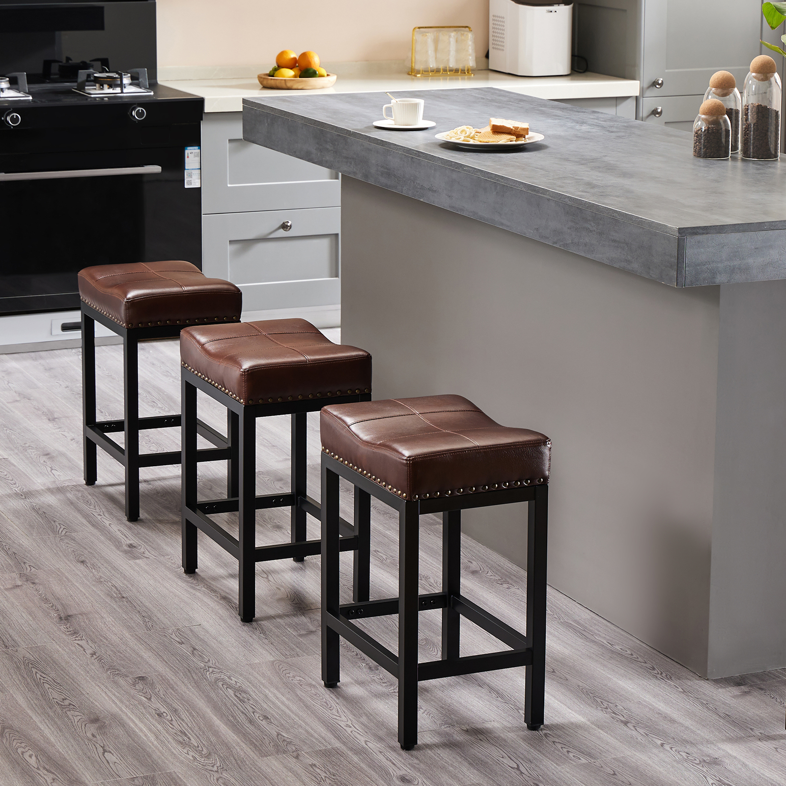 Saddle Bar Stool Kitchen Stools, Sturdy Steel Frame — image 7