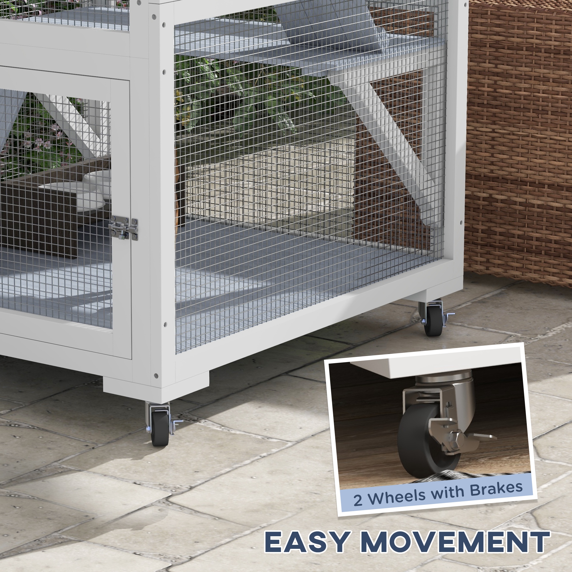 Catio, Outdoor Cat Enclosure House On Wheels With Hammock, Gray — imagen 4