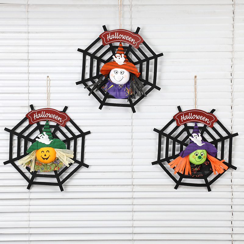 Halloween Decorative Hanging Ornament Non-Woven Fabric Decoration for Bar and KTV Scene Setup, Pumpkin Spider Web Door Hanging Ornament — image 1