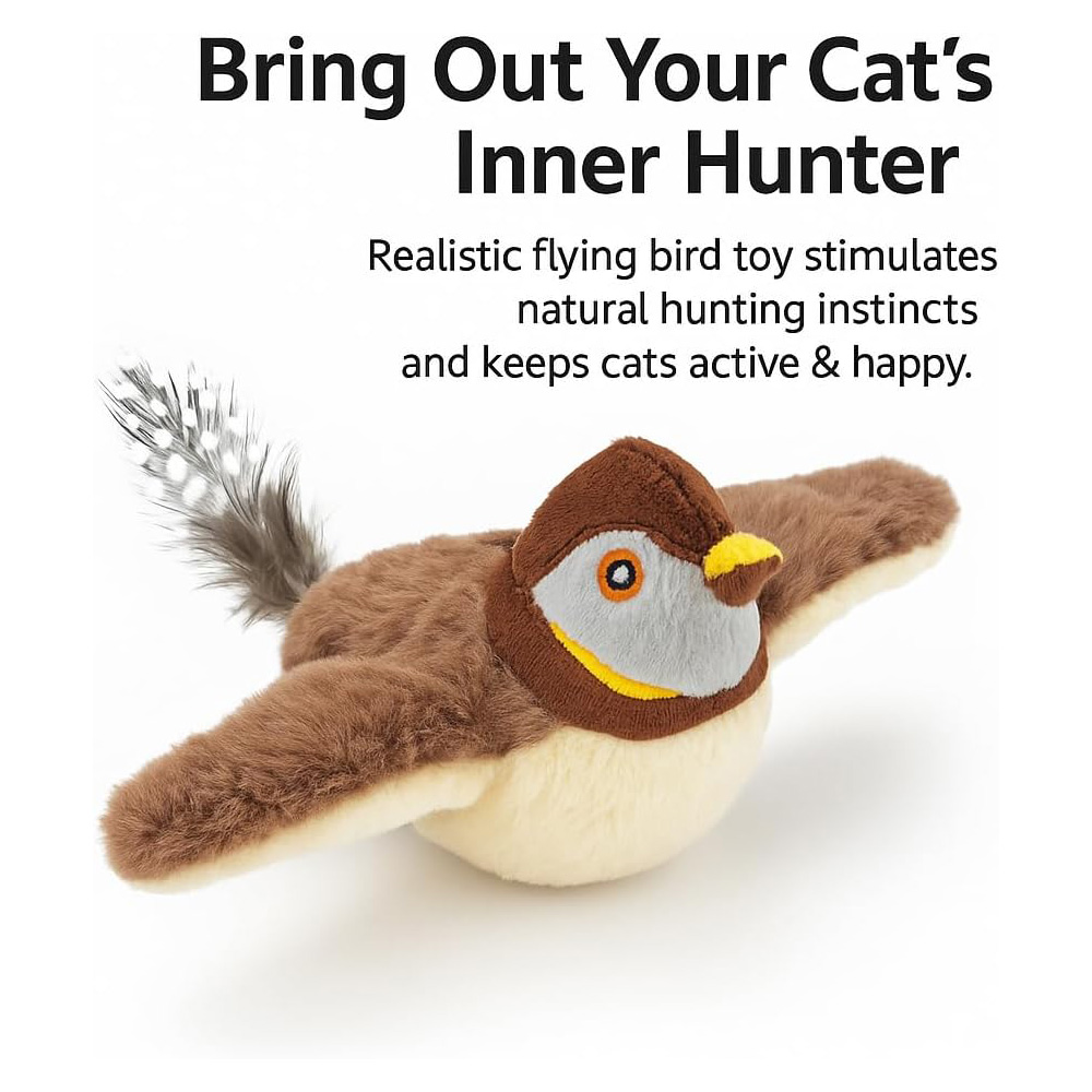 Pájaro de Plush Rechargeable con Alas que Baten y Sonidos de Canto Realista, Juguetes Interactivos Electrónicos para Gatos en Interior con Sensor de Movimiento — imagen 2