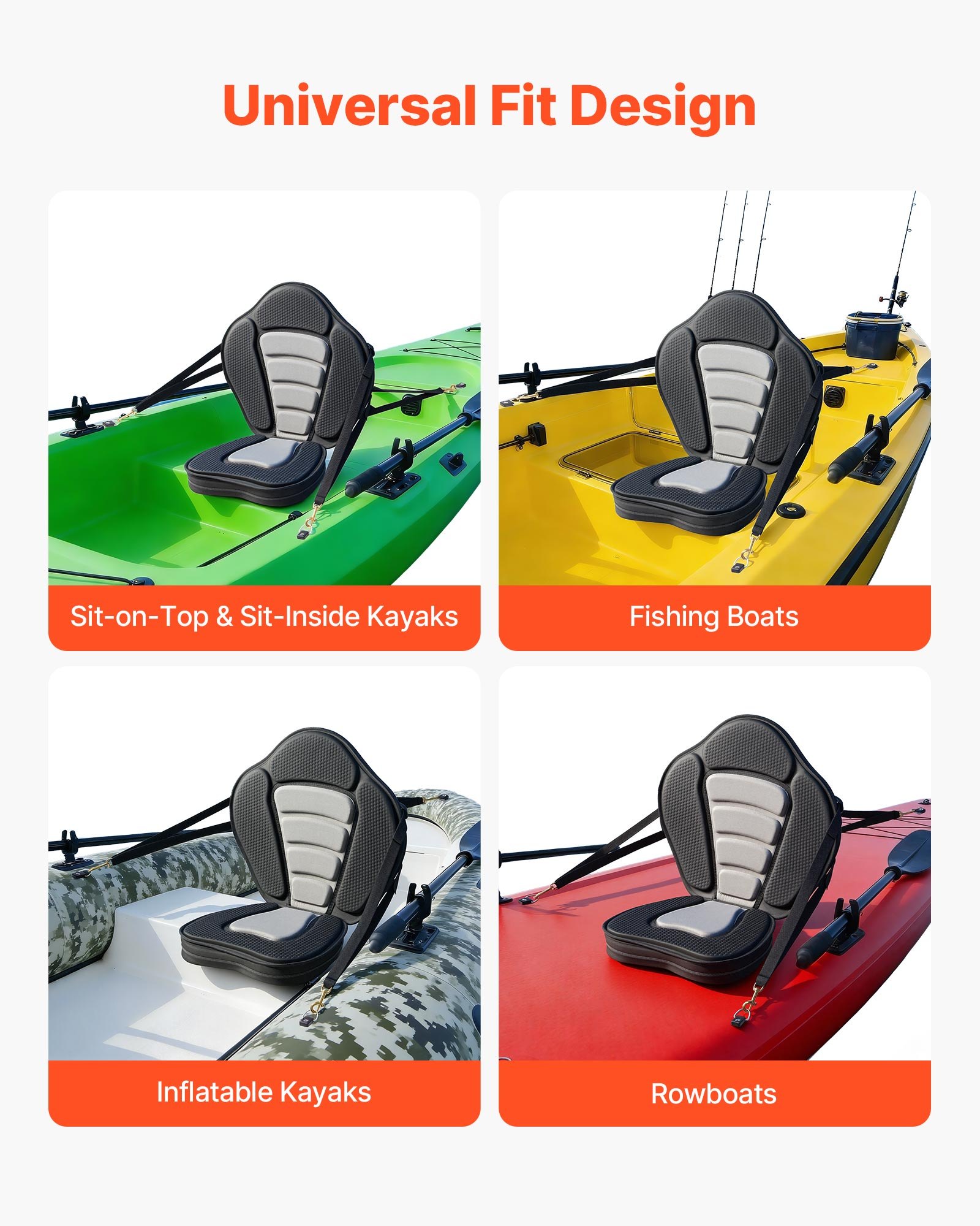 Kayak Seat, 1 Pack 2.6" Thick, Universal Paddle Board Seat With Back Support, Sit-on-Top Soft Padded Cushion With Storage Bag & Adjustable Straps For SUP, Canoe, Fishing Boat, Inflatable Kayak — imagen 2
