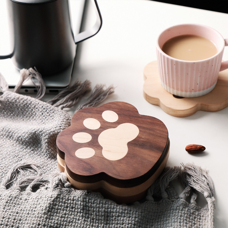 Black Walnut Cat Claw Coaster Creative Cute Solid Wood Insulation Pad Wooden Teapot Mug Pad — image 4