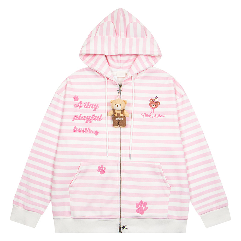 Striped teddy bear embroidered cute cardigan jacket — image 1
