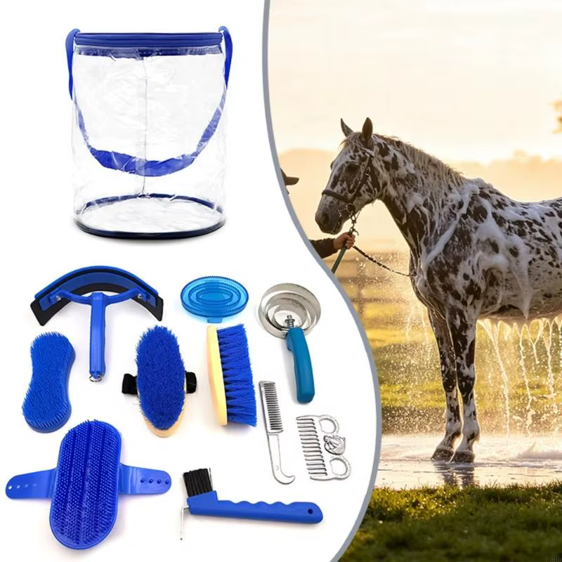 Horse Grooming Set for Coat, Tail, Foot, and Post-Wash Care with Brushes, Metal Grooming Tools, Scraper, and Carry Bag 69HD — image 2