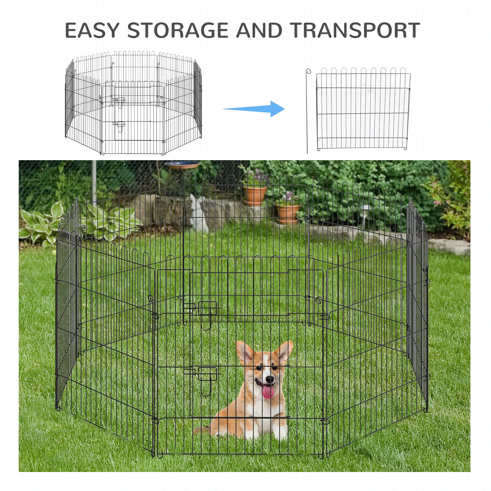 30inch 8-Panel Octagon Pet Exercise Playpen Crate Foldable Dog Cage Pen Puppy Kennel, Black — image 4