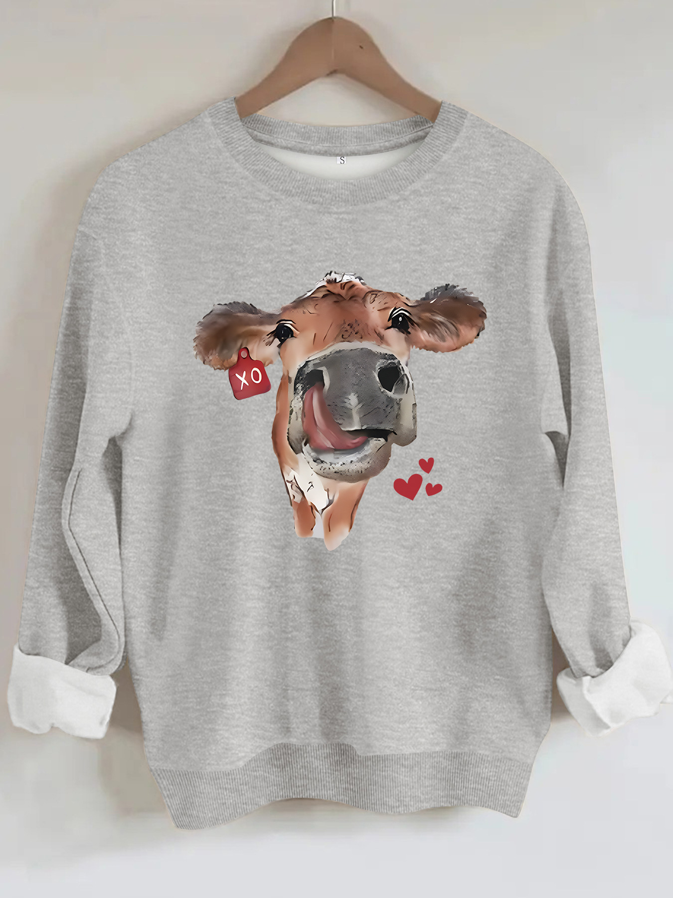 Cow and Love Printed Round Neck Velvet Hoodie — image 8