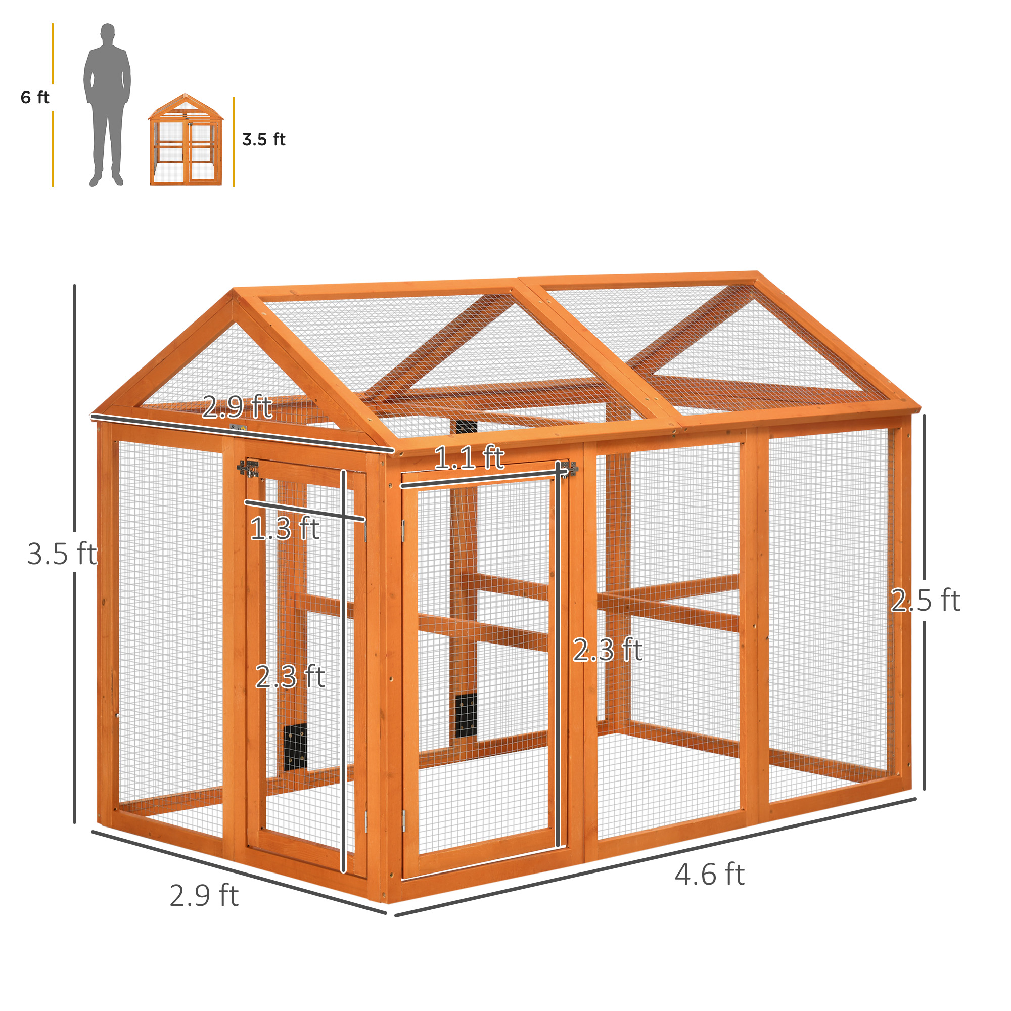 Casa de Pollos en Madera, Diseño Combinable con Perchas, 4.6 x 2.8, Naranja — imagen 5