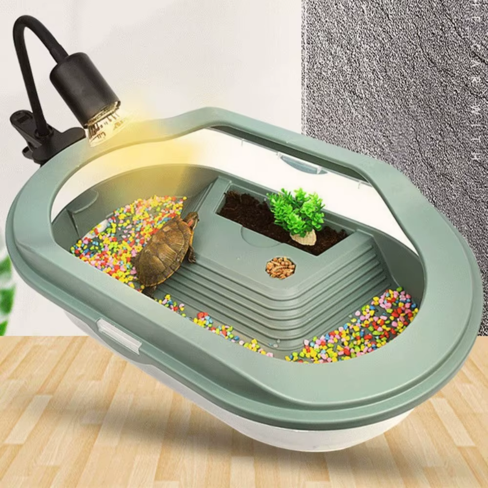 Turtle Tank Container Reptile Detachable House Easy to Change Water Plastic Habitat with Areas to Breed Feed Swim Bask Fish Tank — image 1