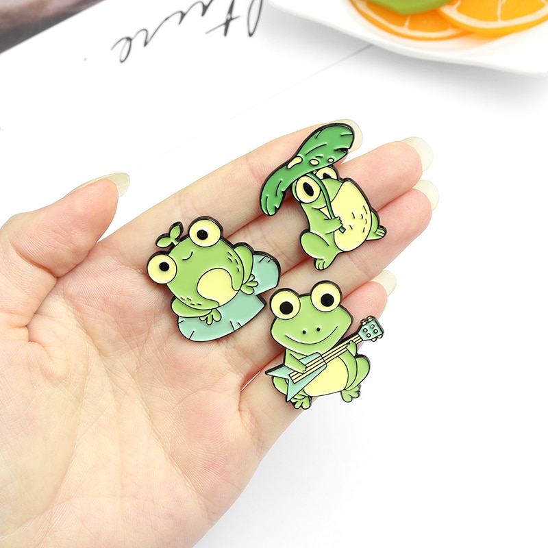 Quack Enamel Pin Custom Frog Lotus Leaf Brooches Bag Lapel Pin Cartoon Animal Badge Jewelry Gift for Kids Friends — image 4