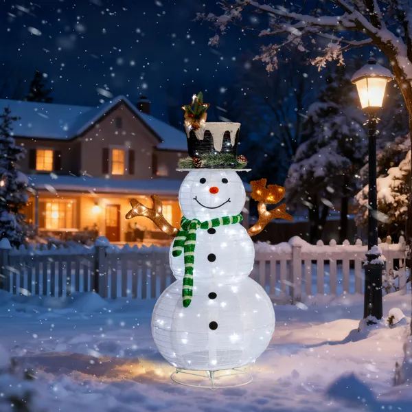 Lighted Snowman And Squirrel Christmas Yard Decorations, Pre-lit Pull Up Snowman With 120 White LEDs, For Xmas Outdoor Holiday Indoor Decor Lighted Holiday Displays — image 10