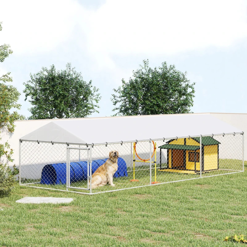 PawHut 20' X 7.5' X 5' Perro Caja Exterior Para Perros Grandes Con Techo Impermeable, Plateado — imagen 9