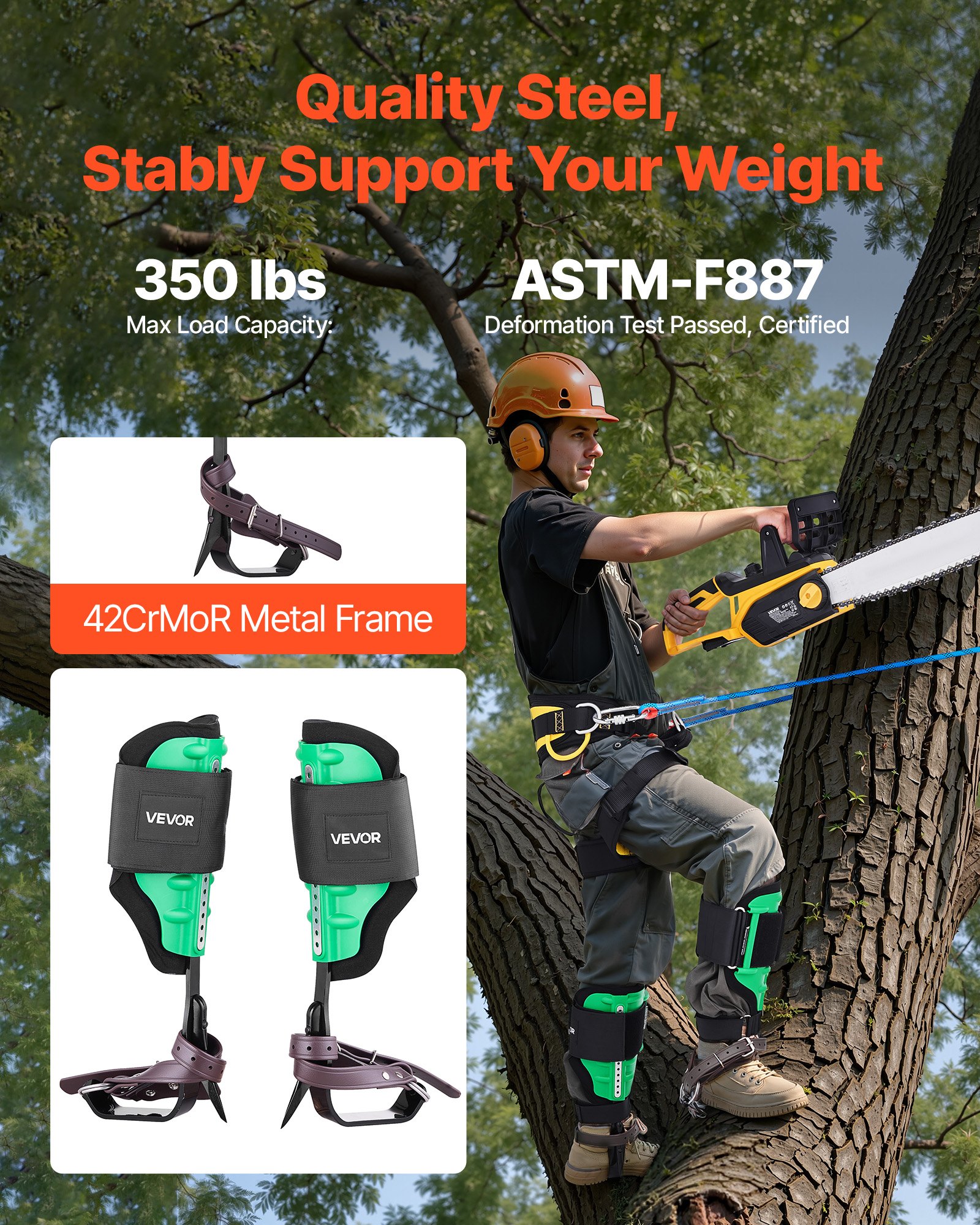 Tree Climbing Spikes Set, Height-Adjustable Tree Climbing Gear With Straps & Spike Protectors, 350 Lbs Load Capacity, Heavy Duty Steel Climb Spurs Arborist Equipment For Fruit Picking Hunting — imagen 4