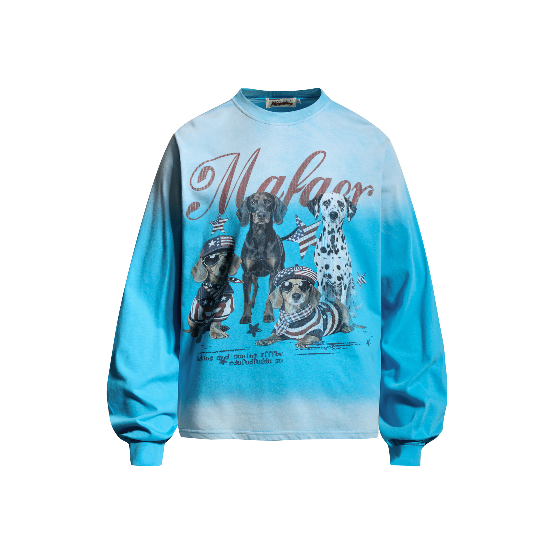 Gradient Wash Long Sleeve Men's T-Shirt with Dog Print — image 3