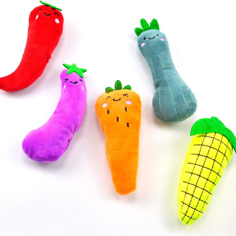5 Pack Vegetable Catnip Plush Toys, Cute Kicker Chew Toys For Indoor Cats — image 5