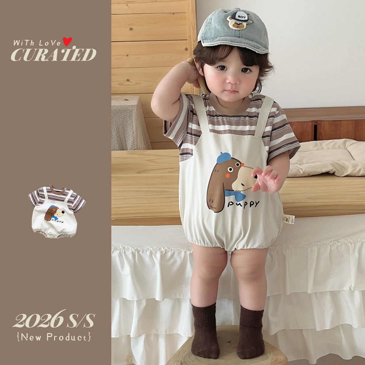 Romper Clothes Dog Print False Two-Piece Overalls Lightweight Short Sleeve Baby Bodysuit — image 4
